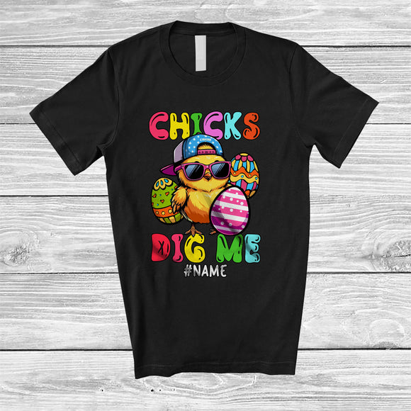 MacnyStore - Personalized Chicks Dig Me; Lovely Easter Bunny Chick Egg Hunt; Custom Name Chicken Farmer T-Shirt