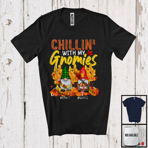 MacnyStore - Personalized Chillin' With My Gnomies; Lovely Thanksgiving Custom Name 2 Gnomes Plaid T-Shirt