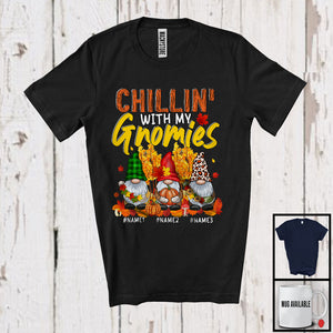 MacnyStore - Personalized Chillin' With My Gnomies; Lovely Thanksgiving Custom Name 3 Gnomes Plaid T-Shirt