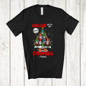 MacnyStore - Personalized Chillin' With My Gnomies; Wonderful Christmas Tree Gnomes; Custom Name Family T-Shirt