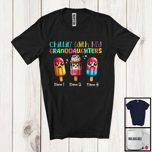 MacnyStore - Personalized Chillin' With My Granddaughters; Colorful Summer Custom Name Three Ice Creams T-Shirt