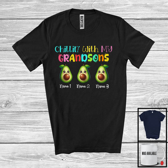 MacnyStore - Personalized Chillin' With My Grandsons; Lovely Three Avocado Custom Name; Vegetables Lover T-Shirt