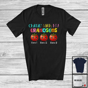 MacnyStore - Personalized Chillin' With My Grandsons; Lovely Three Tomato Custom Name; Vegetables Lover T-Shirt