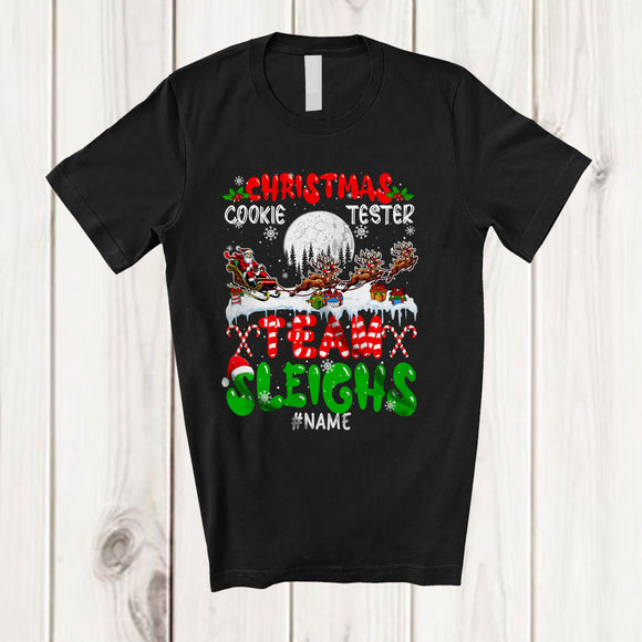 MacnyStore - Personalized Christmas Cookie Tester Team Sleighs; Joyful Custom Name Santa Sled Reindeer T-Shirt