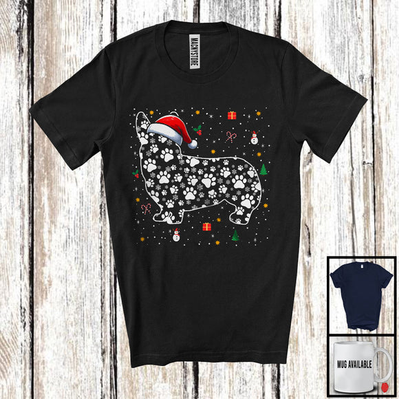 MacnyStore - Personalized Christmas Santa Corgi Paws Shape; Cheerful X-mas Custom Name Corgi; Family T-Shirt