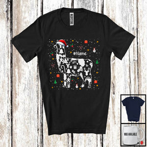 MacnyStore - Personalized Christmas Santa Llama Shape; Cheerful X-mas Custom Name Llama; Family T-Shirt