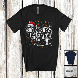 MacnyStore - Personalized Christmas Santa Sheep Paws Shape; Cheerful X-mas Custom Name Sheep; Family T-Shirt