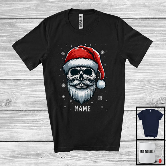 MacnyStore - Personalized Christmas Santa Skull; Humorous X-mas Custom Name Skull; Snow Family Group T-Shirt