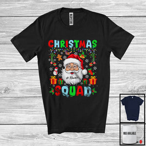 MacnyStore - Personalized Christmas Squad; Joyful X-mas Lights Santa Face; Custom Name Family Group T-Shirt