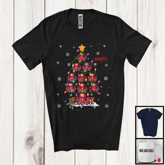 MacnyStore - Personalized Christmas Tree Octopus; Amazing X-mas Fish Fishing Lover; Custom Name Fisher Group T-Shirt