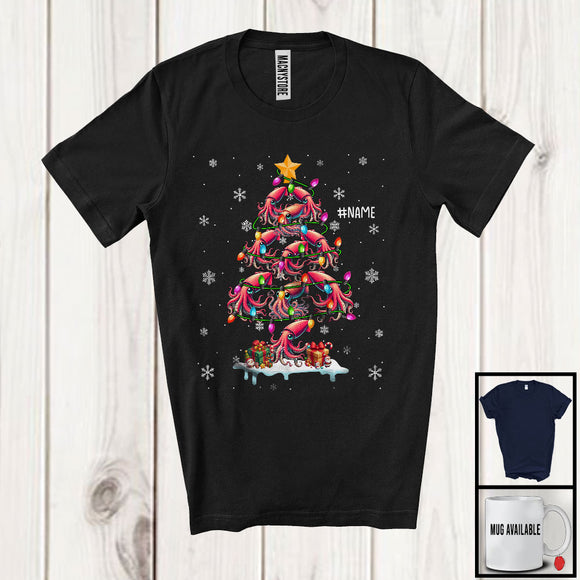 MacnyStore - Personalized Christmas Tree Squid; Amazing X-mas Fish Fishing Lover; Custom Name Fisher Group T-Shirt