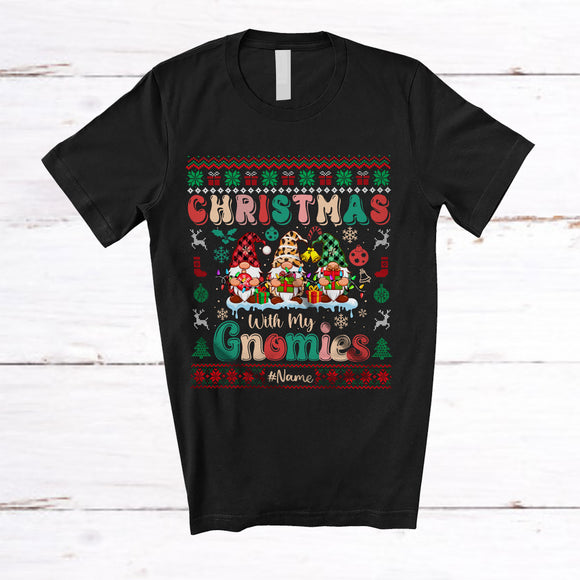 MacnyStore - Personalized Christmas With My Gnomies; Amazing Custom Name Sweater 3 Leopard Plaid Gnomes T-Shirt