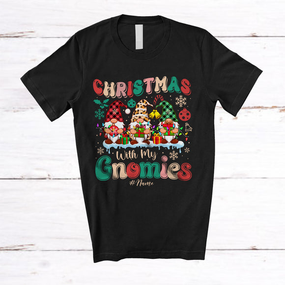 MacnyStore - Personalized Christmas With My Gnomies; Amazing Custom Name Three Leopard Plaid Gnomes T-Shirt