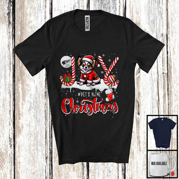 MacnyStore - Personalized Christmas; Joyful X-mas Custom Name Santa Chihuahua; Candy Cane Snowing T-Shirt