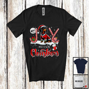 MacnyStore - Personalized Christmas; Joyful X-mas Custom Name Santa Dachshund; Candy Cane Snowing T-Shirt