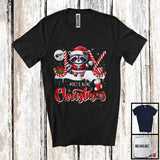 MacnyStore - Personalized Christmas; Joyful X-mas Custom Name Santa Raccoon; Candy Cane Snowing T-Shirt