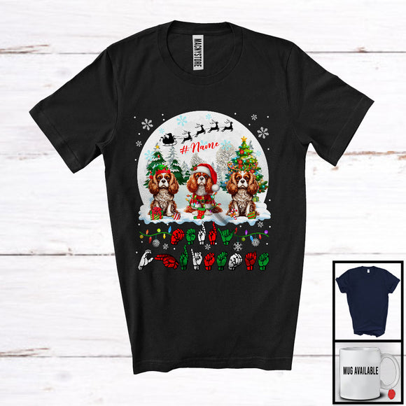 MacnyStore - Personalized Christmas; Lovely Custom Name Cavalier King Charles Spaniels; ASL Sign Language Moon T-Shirt