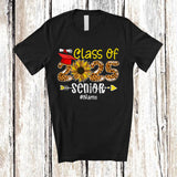 MacnyStore - Personalized Class Of 2025 Senior; Proud Graduation Leopard Sunflower; Custom Name Graduate T-Shirt