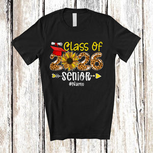 MacnyStore - Personalized Class Of 2026 Senior; Proud Graduation Leopard Sunflower; Custom Name Graduate T-Shirt