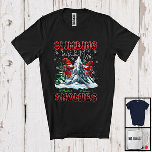 MacnyStore - Personalized Climbing With My Gnomies; Lovely Christmas Plaid Custom Name Couple Gnomes T-Shirt