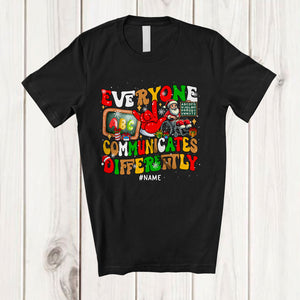 MacnyStore - Personalized Communicates Differently; Joyful Christmas Santa; Custom Name Speech Therapy T-Shirt