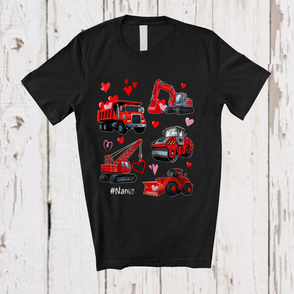 MacnyStore - Personalized Construction Vehicles; Joyful Valentine Hearts Custom Name Boys; Excavator Truck T-Shirt