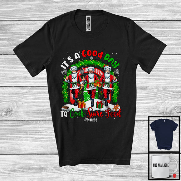 MacnyStore - Personalized Cook Some Food; Lovely Christmas Custom Name 3 Santa Rainbow; Lunch Lady Chef T-Shirt