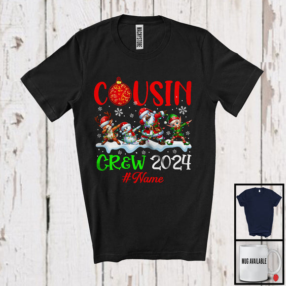 MacnyStore - Personalized Cousin Crew 2024, Lovely Christmas Custom Name Family, Santa Elf Reindeer Dabbing T-Shirt
