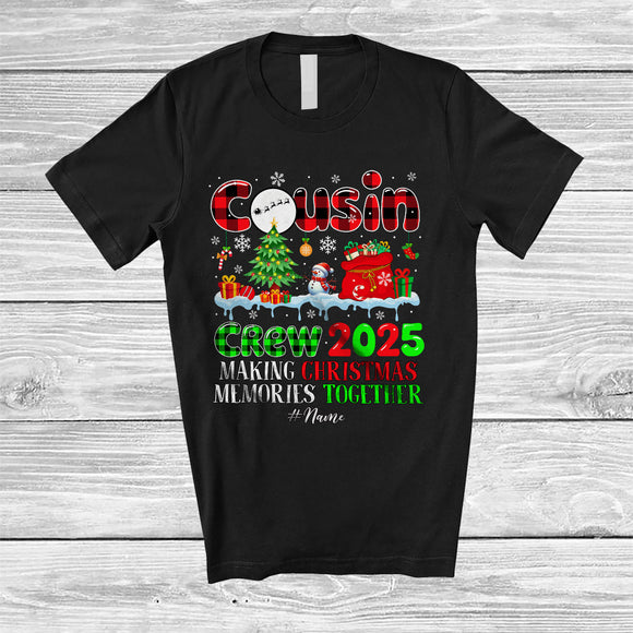 MacnyStore - Personalized Cousin Crew 2025 Christmas Memories; Lovely Plaid Custom Name Snowman; Family T-Shirt