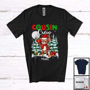 MacnyStore - Personalized Cousin Crew; Adorable Christmas Lights Tree Reindeer Snowing; Custom Name Family T-Shirt