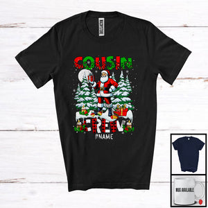 MacnyStore - Personalized Cousin Crew; Adorable Christmas Lights Tree Santa Leopard Plaid; Custom Name Family T-Shirt