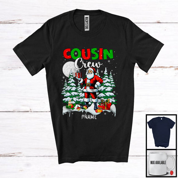 MacnyStore - Personalized Cousin Crew; Adorable Christmas Lights Tree Santa Snowing; Custom Name Family T-Shirt