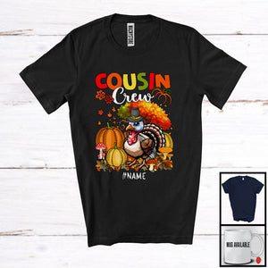 MacnyStore - Personalized Cousin Crew; Humorous Thanksgiving Turkey Fall Tree; Custom Name Family T-Shirt