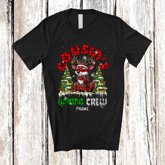 MacnyStore - Personalized Cousin's Baking Crew; Wonderful Christmas Red Plaid Reindeer; Custom Name Family T-Shirt