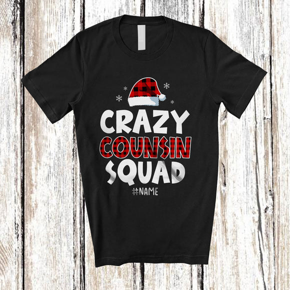 MacnyStore - Personalized Crazy Cousin Squad; Amusing Christmas Red Plaid Santa; Custom Name Family T-Shirt