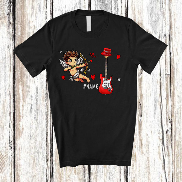 MacnyStore - Personalized Cupid With Guitar; Lovely Valentine Hearts; Custom Name Guitar Player T-Shirt