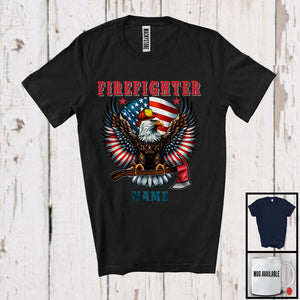 MacnyStore - Personalized Custom Firefighter Name, Awesome 4th Of July Eagle American Flag, Firefighter Group T-Shirt