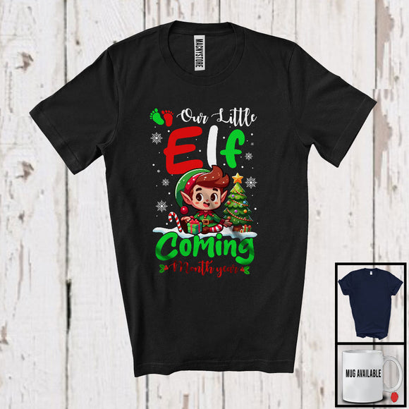 MacnyStore - Personalized Custom Month Year Our Little ELF Coming, Lovely Christmas Tree ELF Snow T-Shirt
