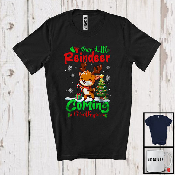 MacnyStore - Personalized Custom Month Year Our Little Reindeer Coming, Lovely Christmas Tree Snow T-Shirt