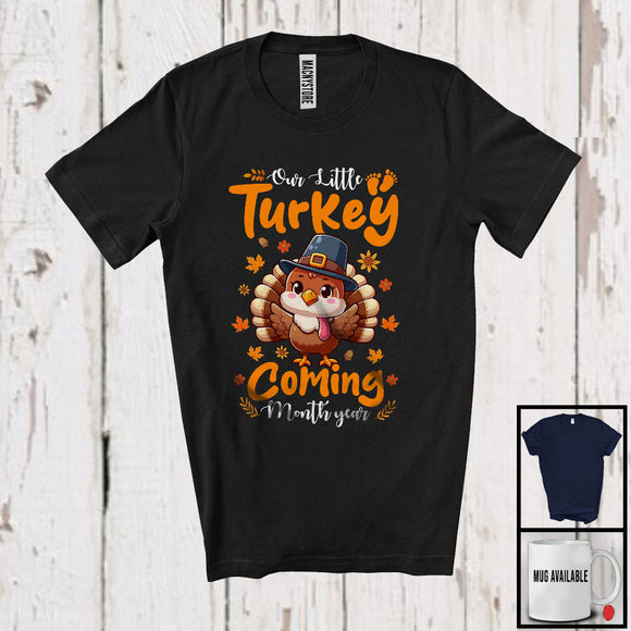 MacnyStore - Personalized Custom Month Year Our Little Turkey Coming, Lovely Thanksgiving Fall Leaves T-Shirt