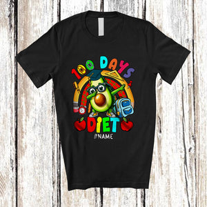 MacnyStore - Personalized Custom Name 100 Days Diet; Joyful 100th Day Of School Dabbing Avocado; Rainbow T-Shirt