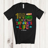 MacnyStore - Personalized Custom Name 100 Days of Livin' 2nd Grade Life; Lovely 100th Day Of School Lights Bright T-Shirt