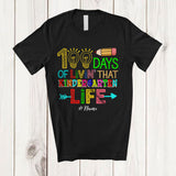 MacnyStore - Personalized Custom Name 100 Days of Livin' Kindergarten Life; Lovely 100th Day Of School Lights Bright T-Shirt