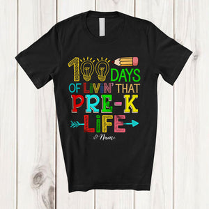 MacnyStore - Personalized Custom Name 100 Days of Livin' Pre-K Life; Lovely 100th Day Of School Lights Bright T-Shirt