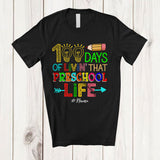 MacnyStore - Personalized Custom Name 100 Days of Livin' Preschool Life; Lovely 100th Day Of School Lights Bright T-Shirt