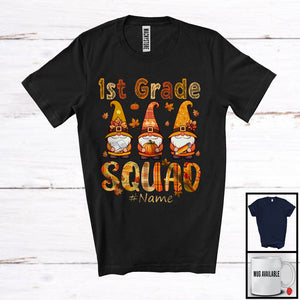 MacnyStore - Personalized Custom Name 1st Grade Squad; Happy Thanksgiving Plaid Three Gnomes; Teacher T-Shirt