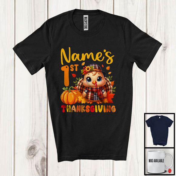 MacnyStore - Personalized Custom Name 1st Thanksgiving; Adorable Autumn Fall Pumpkin Turkey; Family Group T-Shirt