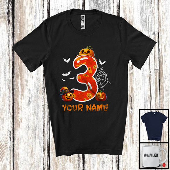 MacnyStore - Personalized Custom Name 3rd Birthday; Scary Carved Pumpkin Halloween; Family Group T-Shirt