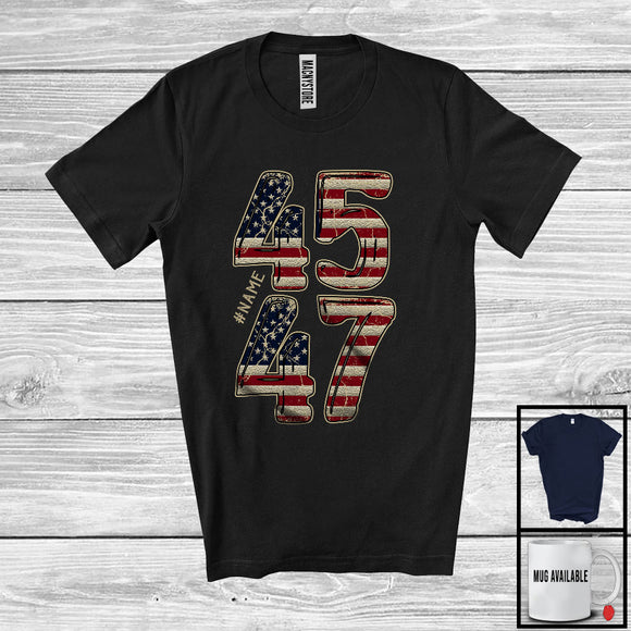 MacnyStore - Personalized Custom Name 45 47 Trump 2024; Awesome Election American Flag; Patriotic T-Shirt