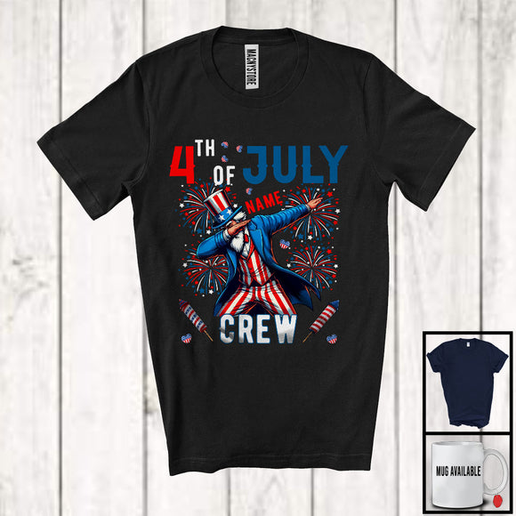 MacnyStore - Personalized Custom Name 4th Of July Crew, Joyful Dabbing Uncle Sam American Flag, Patriotic Group T-Shirt